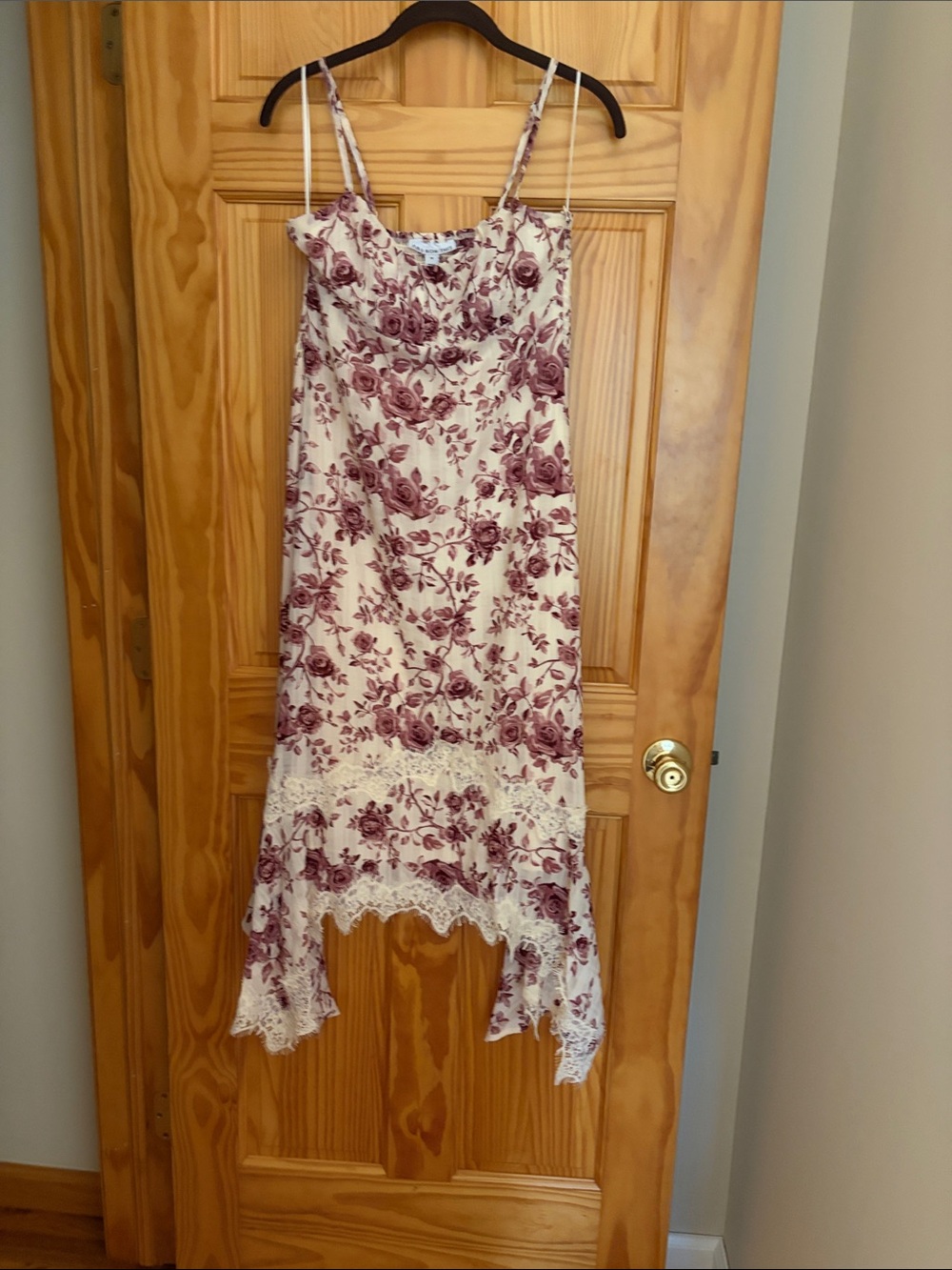 Romantic Floral High-Low Slip Dress in Cream and Mauve
